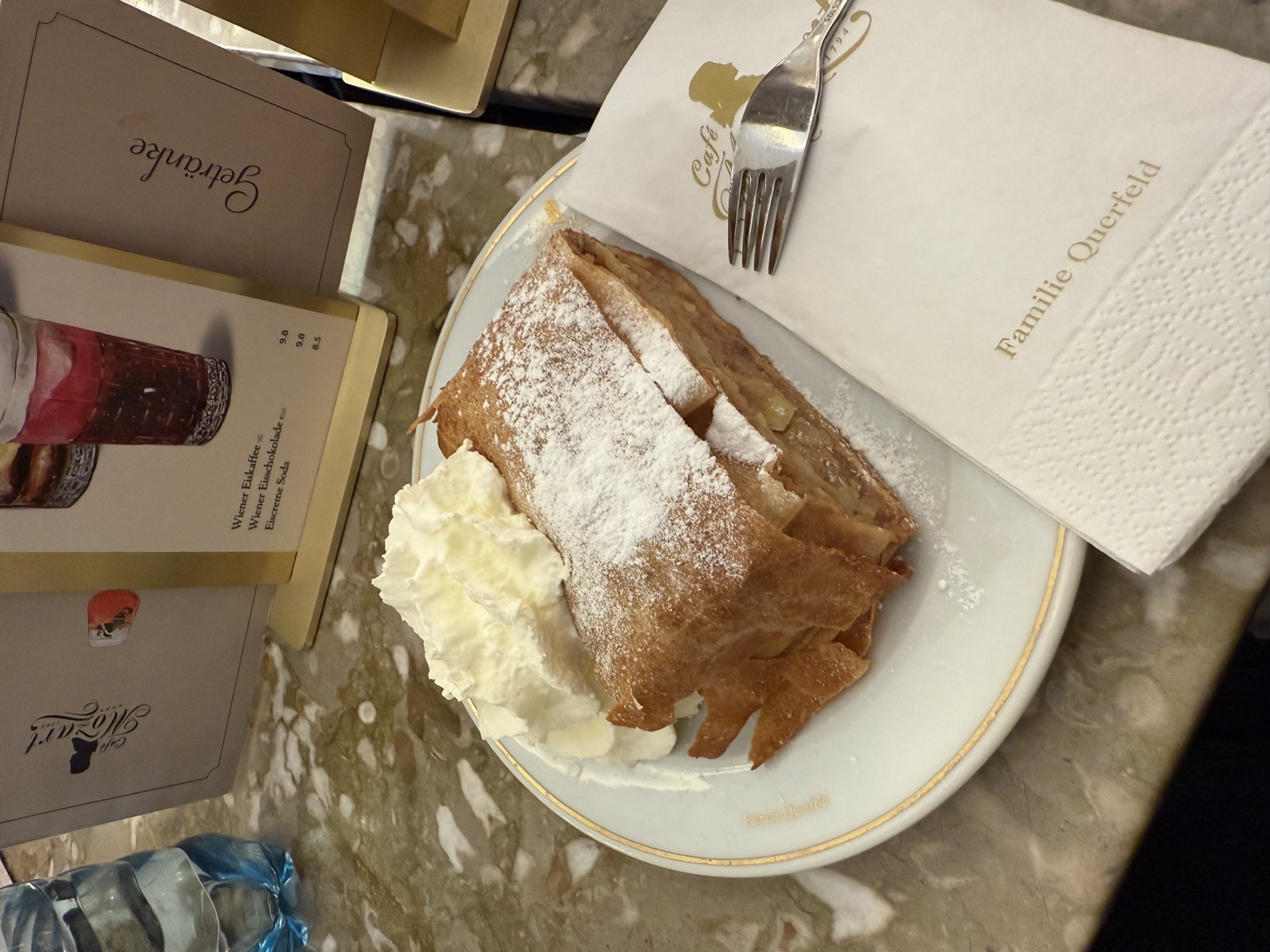 Apfelstrudel with whipped cream at Caf&eacute; Mozart, Vienna